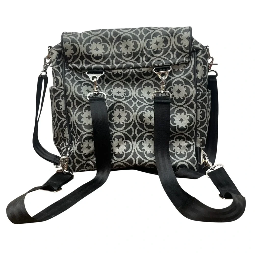 Petunia Pickle Bottom Diaper Bag Backpack Gray Black‎ Pattern READ